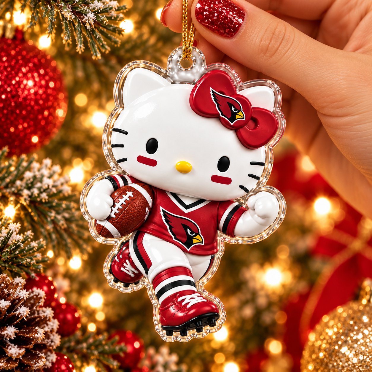Arizona Cardinals Hello Kitty Christmas Ornament, Acrylic Football Tree Decor, Holiday Fan Keepsake, Cute Christmas Sports Gift