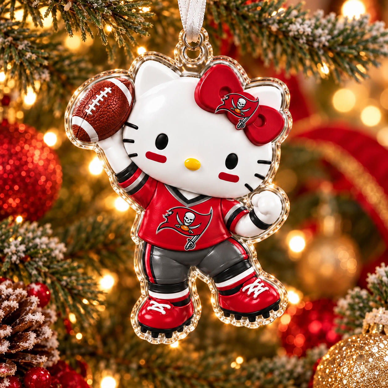 Tampa Bay Buccaneers Hello Kitty Christmas Ornament, 2D Team Spirit Keepsake, Football Tree Decoration, Holiday Gift for Fans