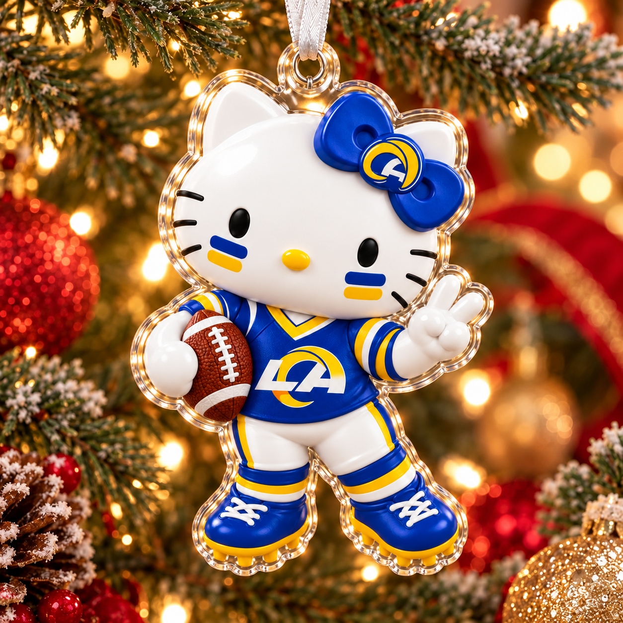 Los Angeles Rams Hello Kitty Christmas Ornament, Cute 2D Football Decor, Team Spirit Tree Keepsake, Christmas Fan Gift
