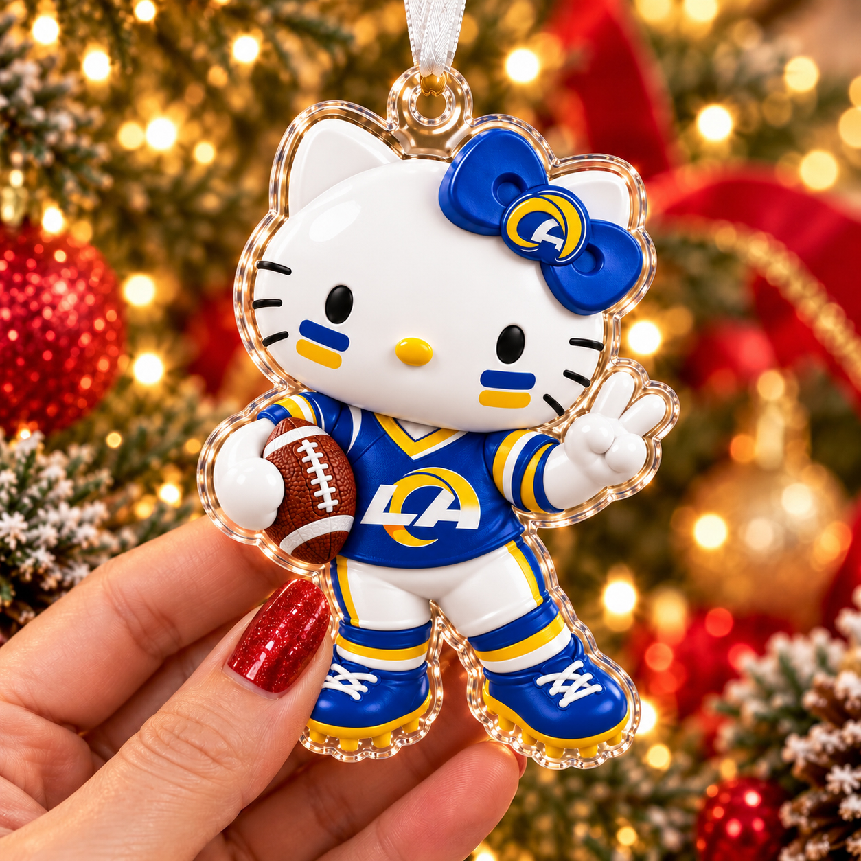 Los Angeles Rams Hello Kitty Christmas Ornament, Cute 2D Football Decor, Team Spirit Tree Keepsake, Christmas Fan Gift