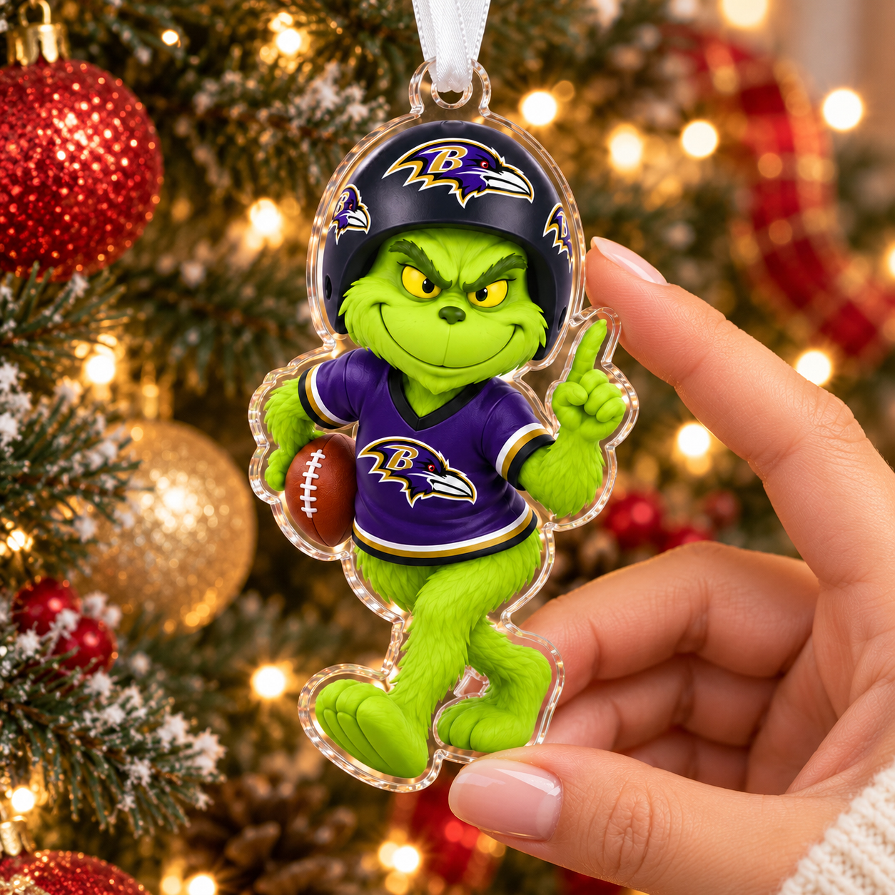 Baltimore Ravens Grinch Holiday Ornament, Acrylic 2D Football Christmas Decor, Team Fan Gift, Festive Tree Decoration