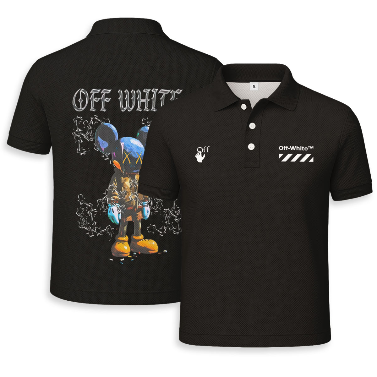OFF WHITE, Mickey Kaws - Unisex Polo Shirt - Regular Fit