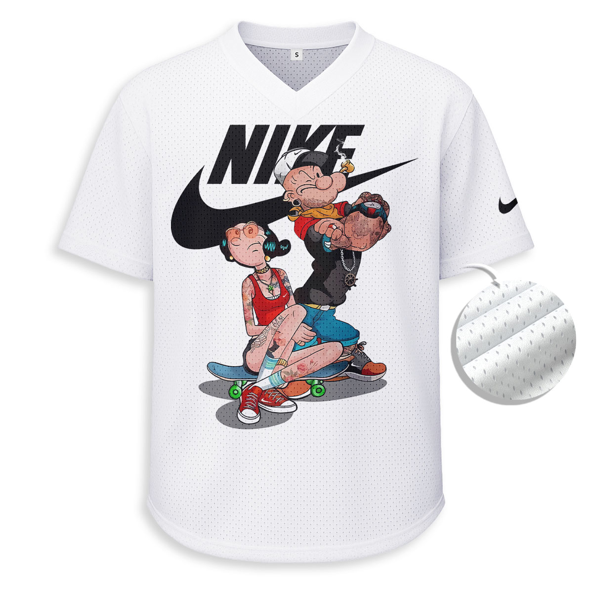 Popeye, NIKE - Unisex V-Neck Mesh Tee - Relaxed Fit
