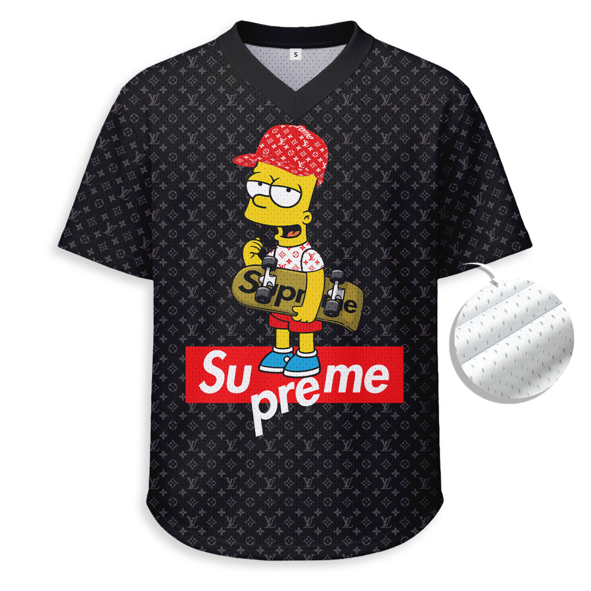 SUPREME, Bart Simpson - Unisex V-Neck Mesh Tee - Relaxed Fit