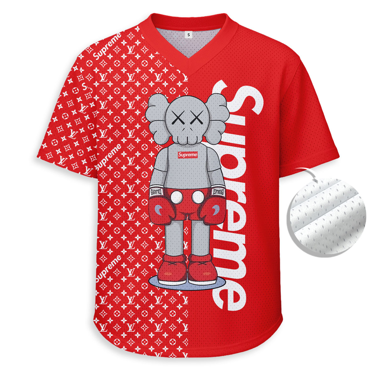 LOUIS VUITTON, SUPREME, Kaws - Unisex V-Neck Mesh Tee - Relaxed Fit