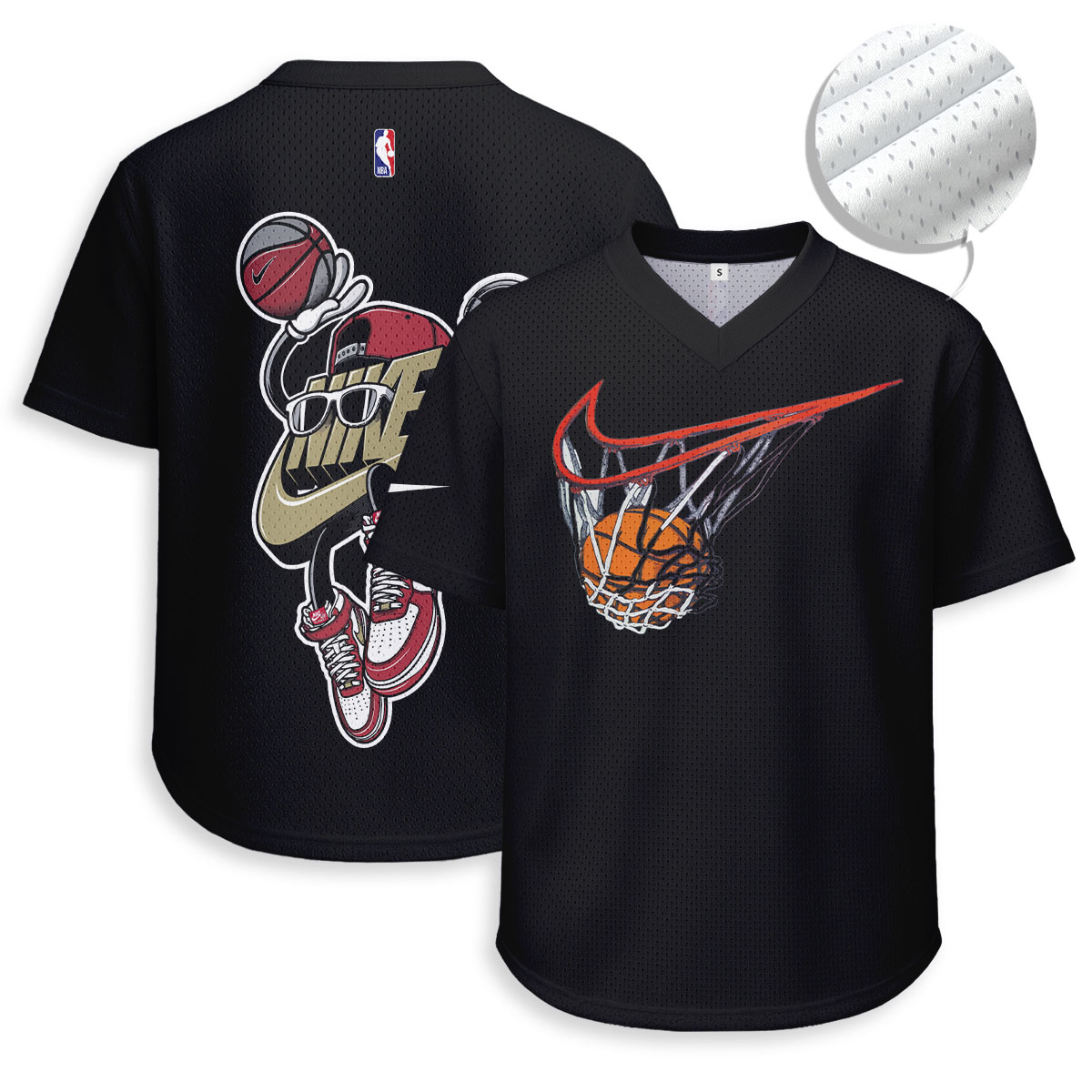 Nike Basketball - Unisex V-Neck Mesh Tee - Relaxed Fit