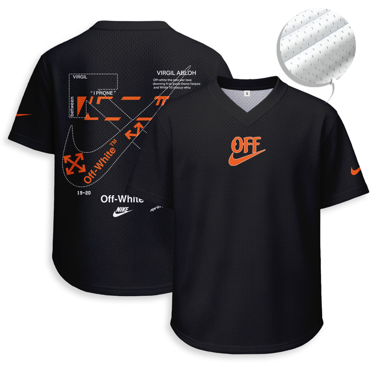 Off White x Nike - Unisex V-Neck Mesh Tee - Relaxed Fit