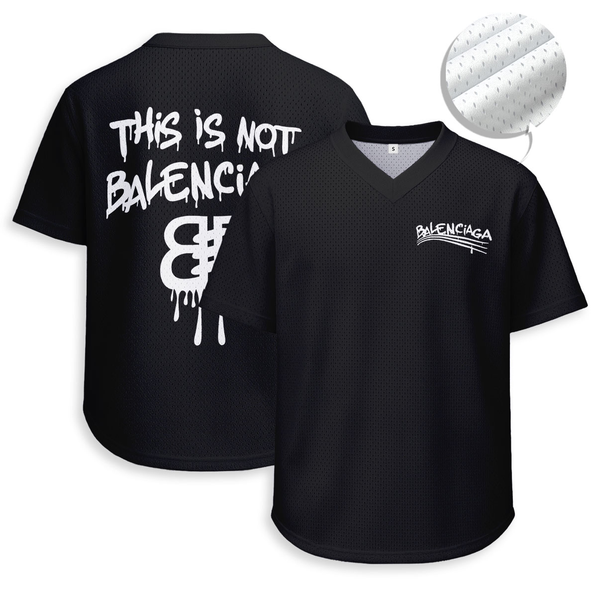 BALENCIAGA - Unisex V-Neck Mesh Tee - Relaxed Fit