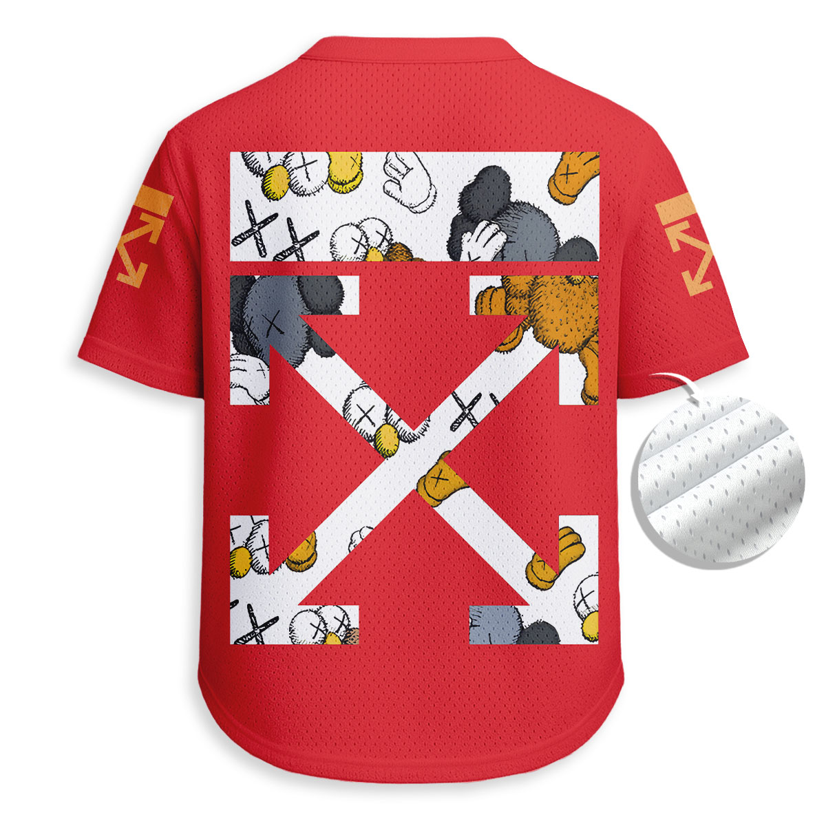 Off White x Supreme x Kaws - Unisex V-Neck Mesh Tee - Relaxed Fit
